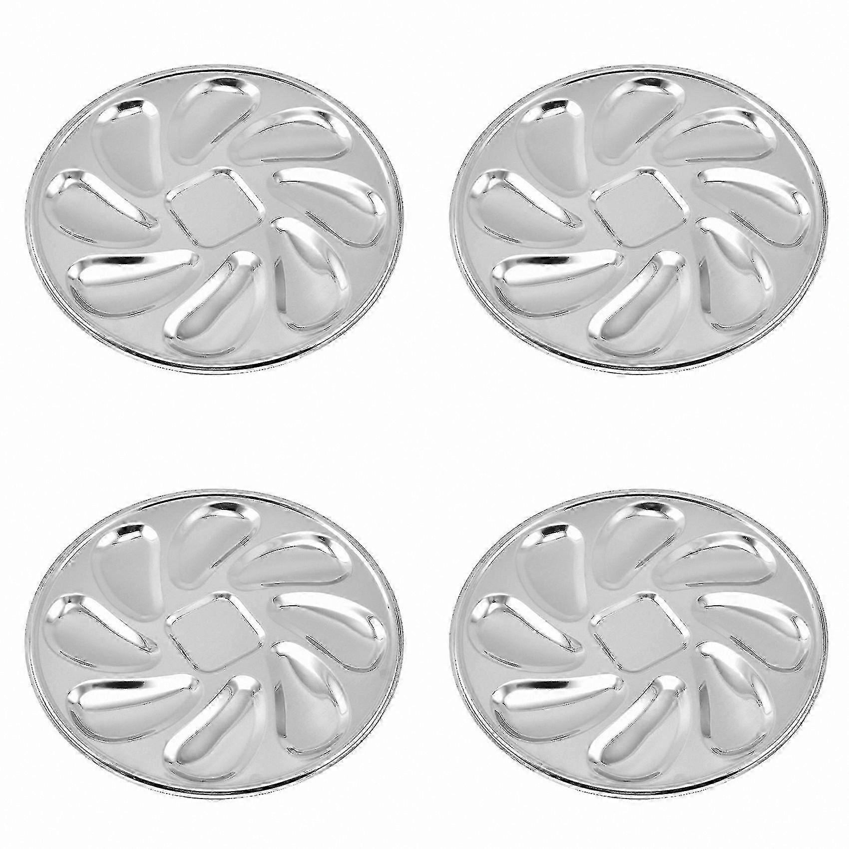 4-Piece Stainless Steel Oyster Plates with 8 Slots for Shells Durable and Reusable Container for Seafood Serving
