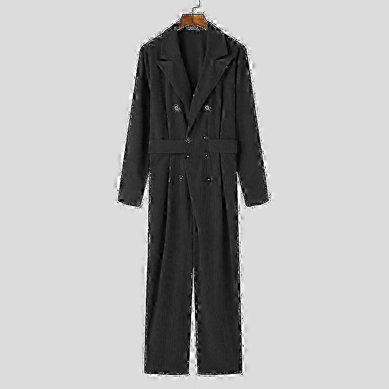 INCERUN Herren Langärmelige Cord-Jumpsuits mit Revers V-Ausschnitt, Knöpfen und langen Stramplern für die Freizeit