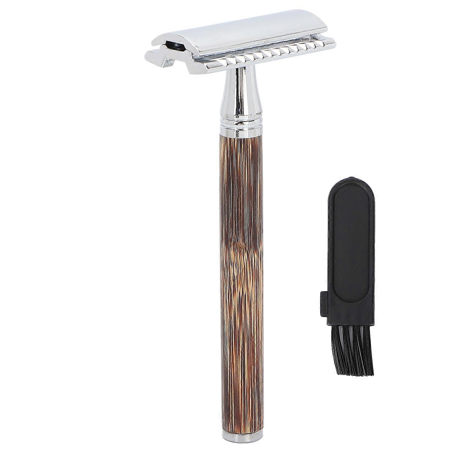 Double Edge Safety Razor Men Travel Portable Zinc Alloy Bamboo Handle Manual Shaver (Without Blade)