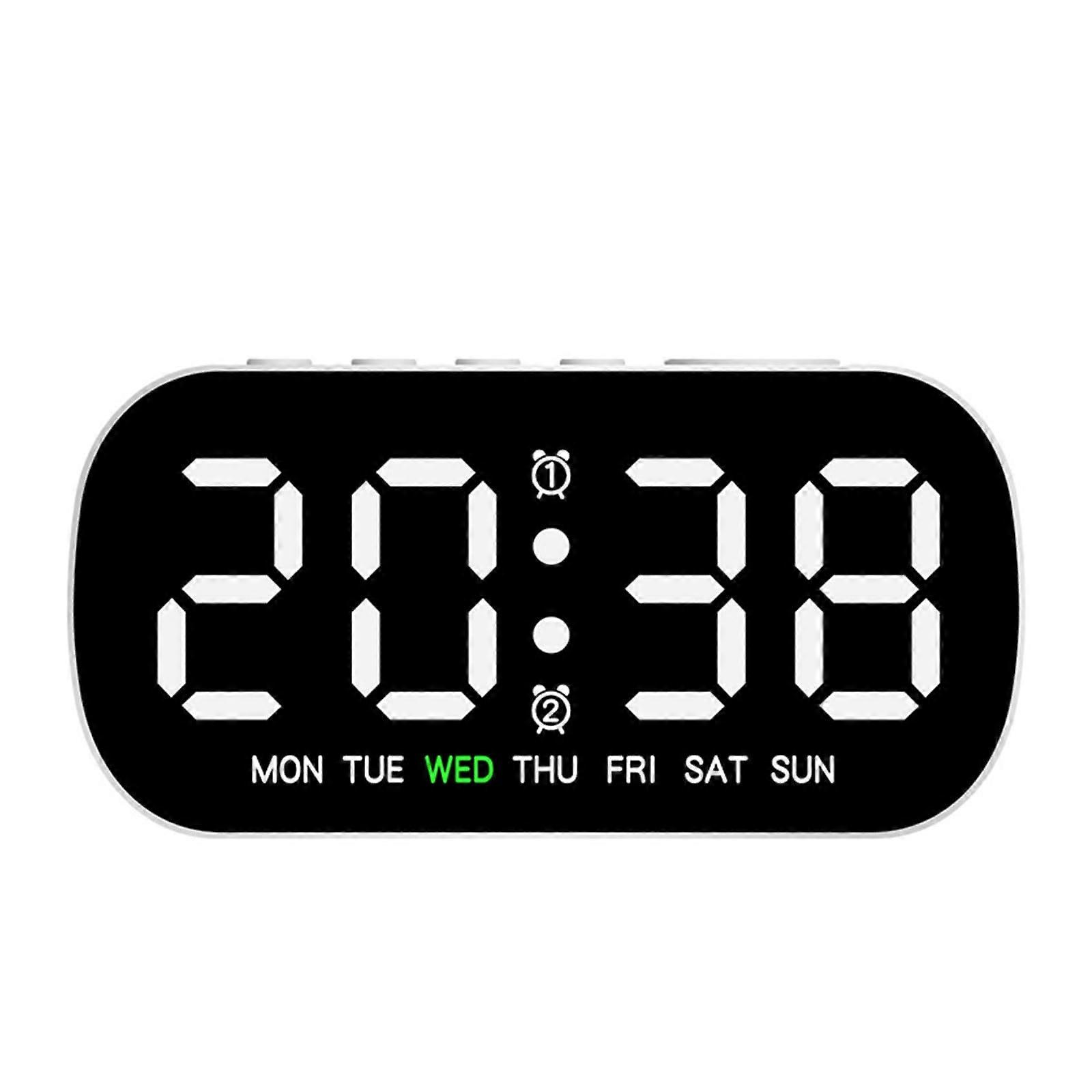 Digital Alarm Clock With Temperature, Date And Day Of Week Display, Table LED, Dimmable Brightness, Modern White