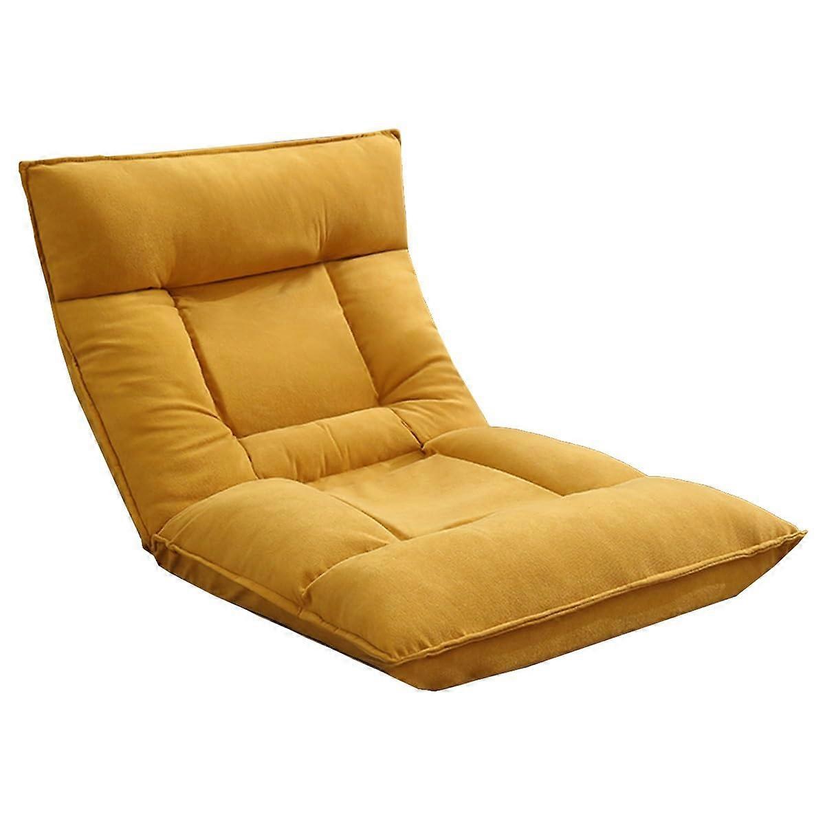 Floor Chair Sofa Bed Folding Lazy Sofa 5Position Adjustable Headrest Backrest Foldable Chaise Lounge Indoor Yellow