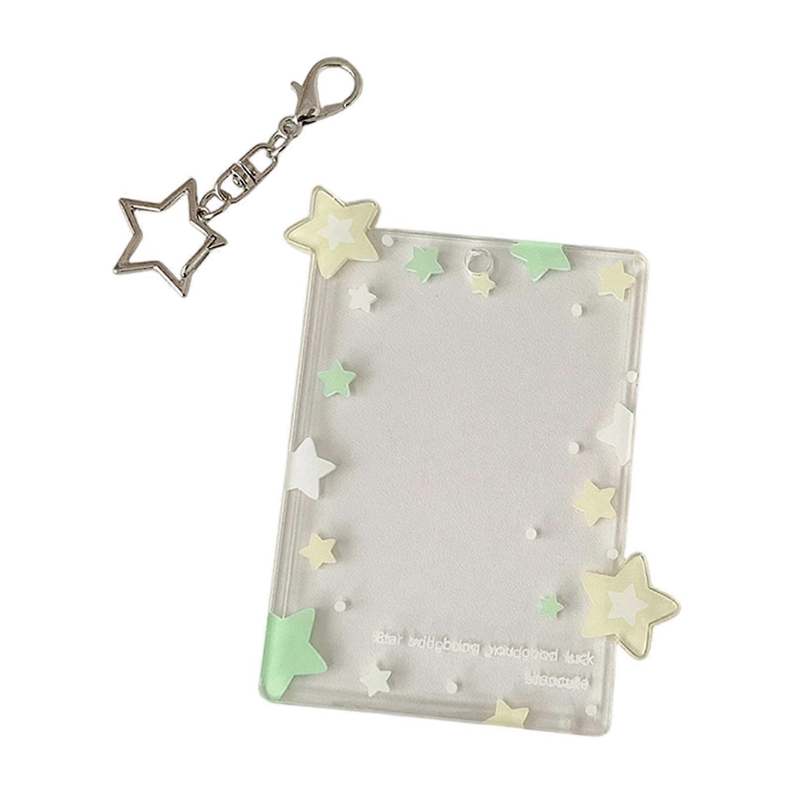 Star Print Photo Protectors 3Inch Acrylic Card Case with Keychain Charm Waterproof Acrylic Card Protector for Student Multicolor