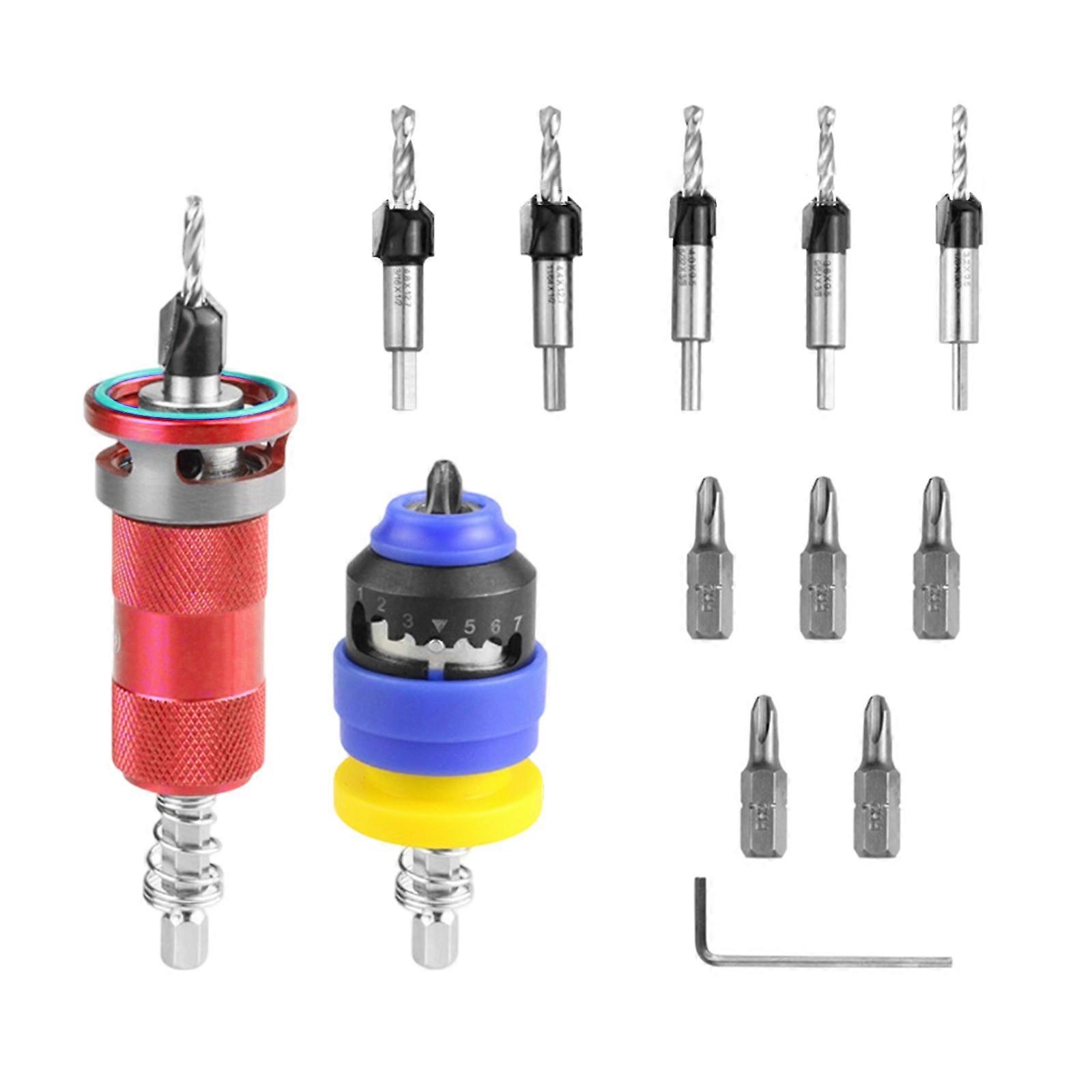 Semi Automatic Depth Regulated Countersink Drill Bit Alloy Construction for Woodworking Metal Fabrication  Red