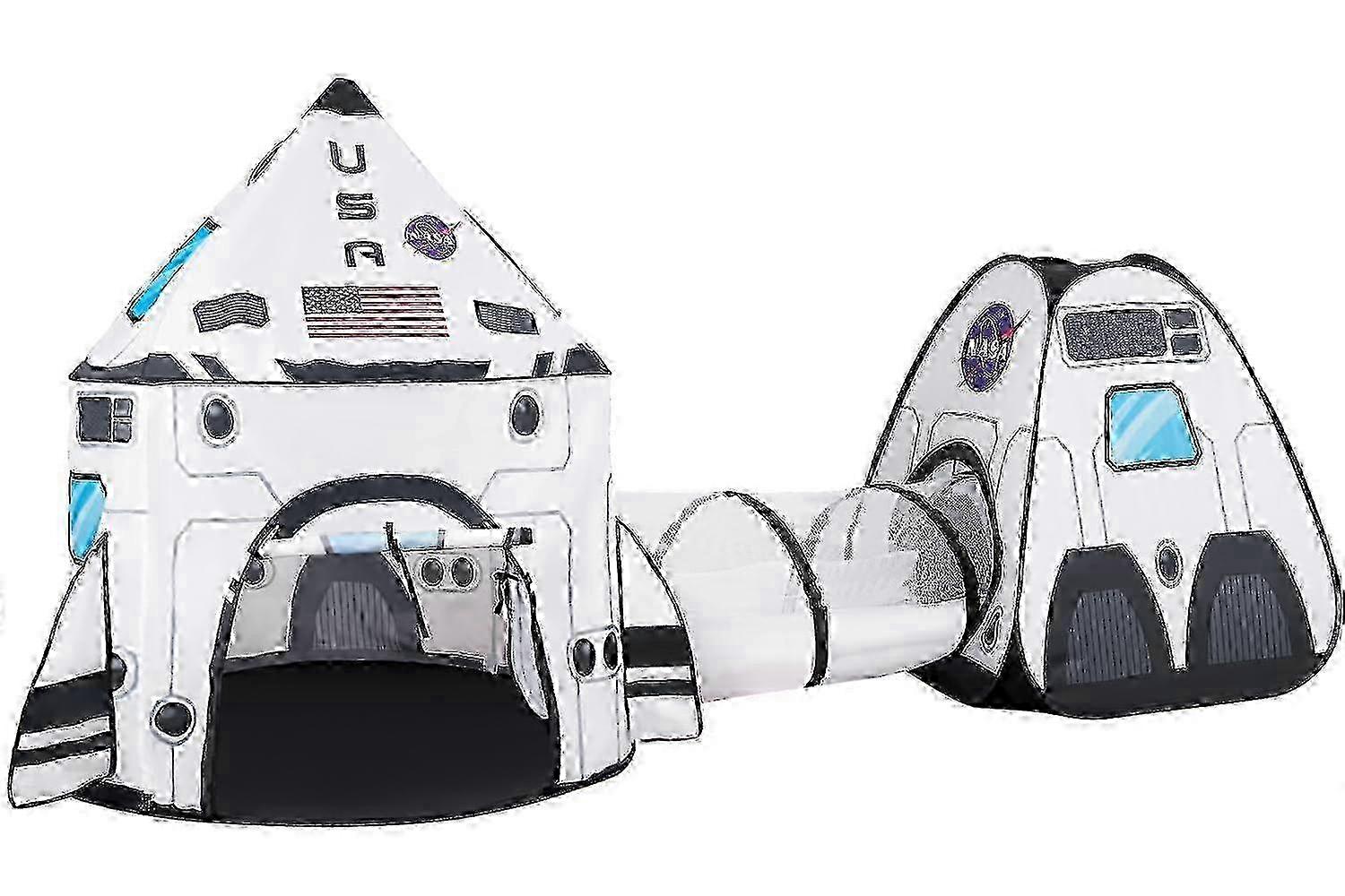 White Rocket Ship Pop Up Tunnel and Playhouse Kids Open Open Space Ship Tent Set 2025