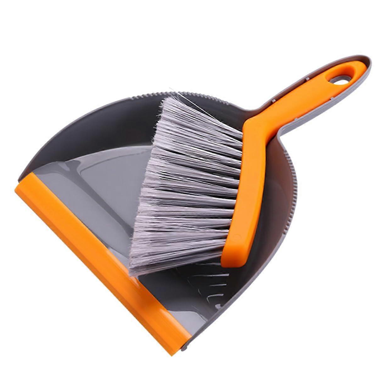 Portable Broom and Dustpan Set with Ergonomic Handle for Small Spaces Cleaning Gray and Orange