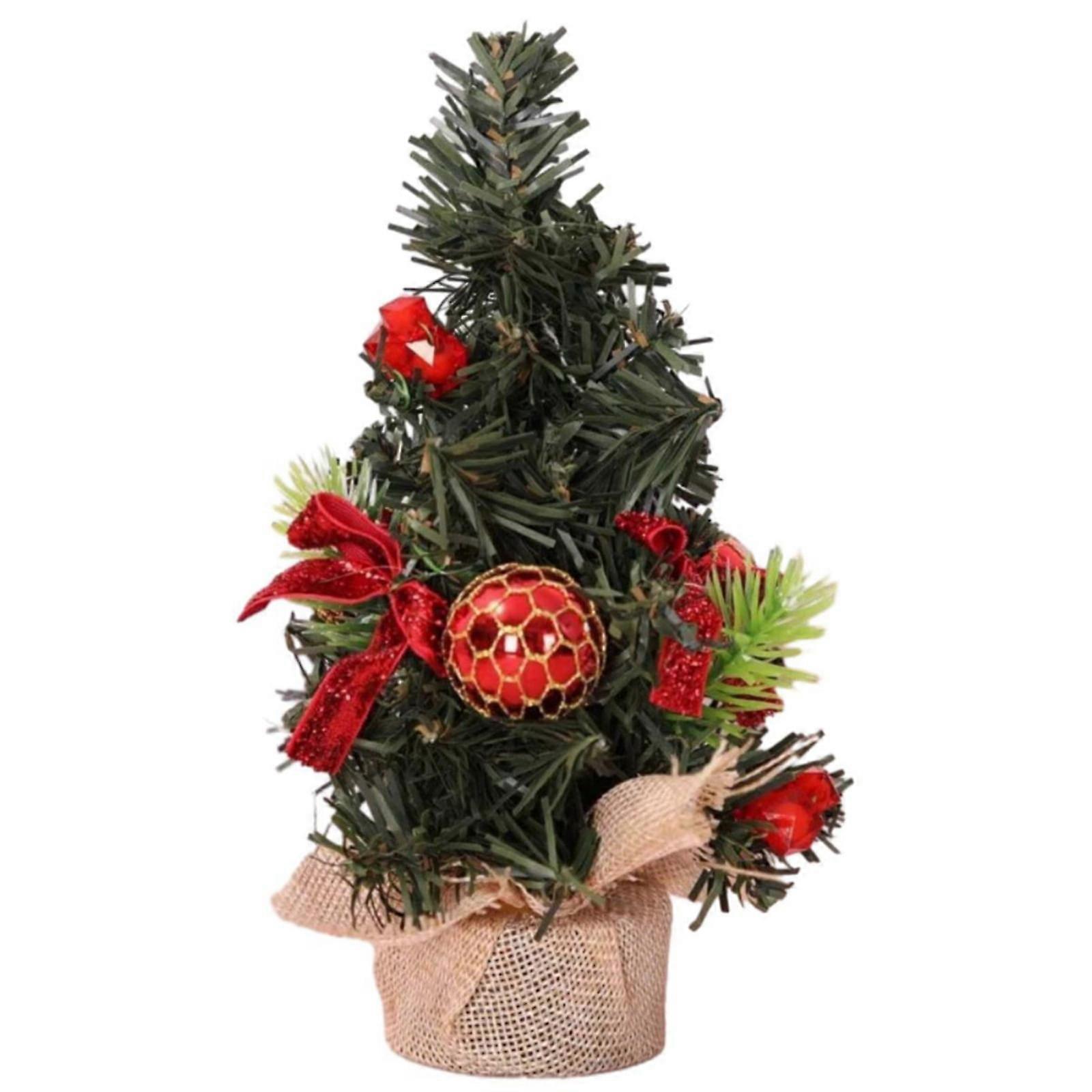 Artificial Mini Christmas Tree, Tabletop Xmas Tree with Cloth Bag Base & Ornaments, Small Pine Tree for Indoor Holiday Home Decoration