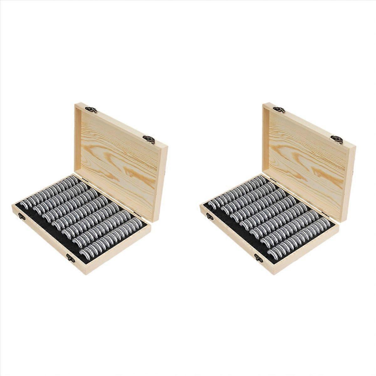 2X Wooden Coins Display Storage Box Case+200 Grids Round Slab for Certified Coin Handcrafted with Pr