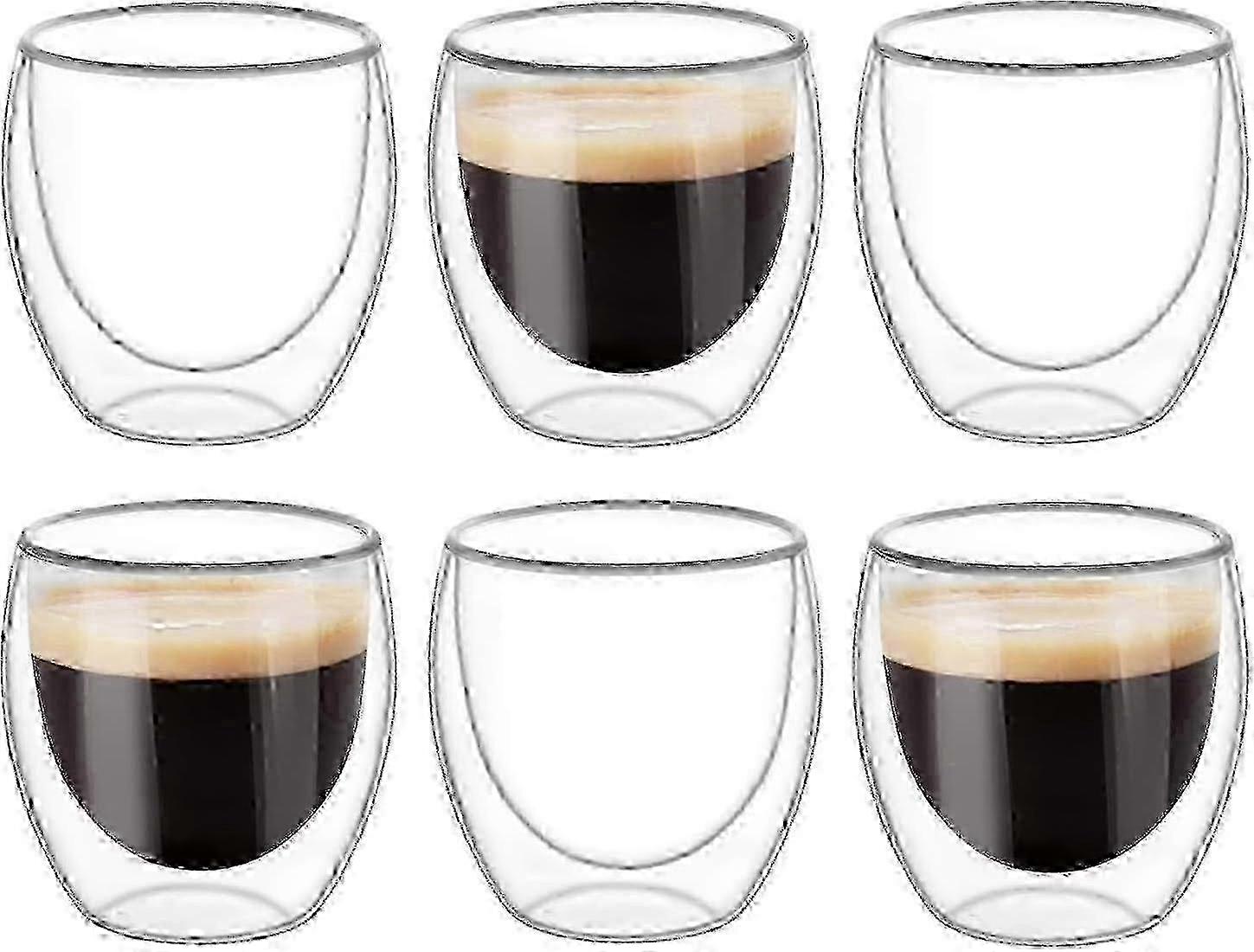 Clear Double Walled Mugs Set of 6 for Coffee and Tea Drinking