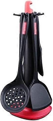 Silicone Cooking Utensils Set Heat Resistant Nonstick with Wooden Handles and Rotating Stand