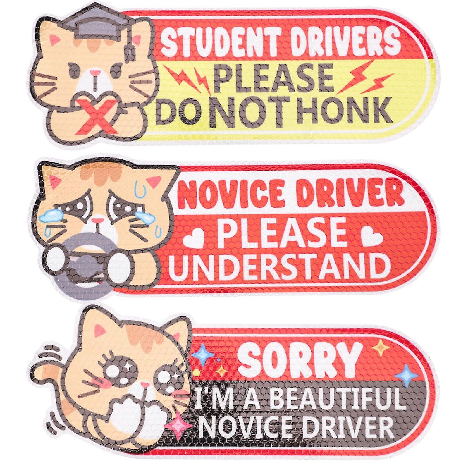 3pcs Reflective Student Driver Magnet for Car with Cute Cat Design, Weatherproof Large Safety Sign