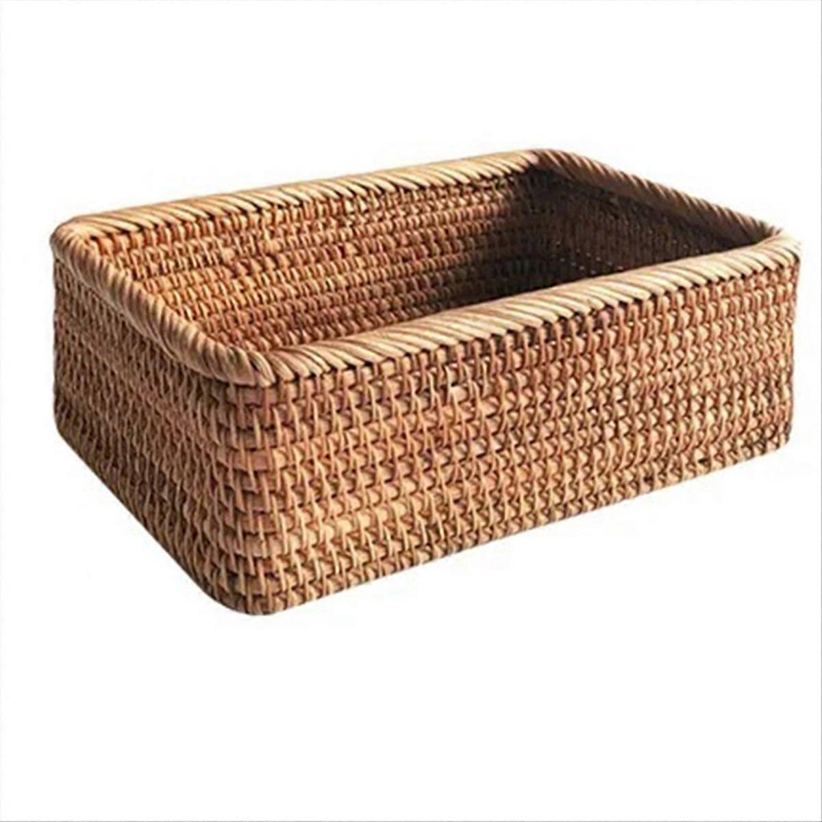 Hand-Woven Wicker Basket Fruit, Tea and Bread Basket Rectangular Storage Box for Cosmetics