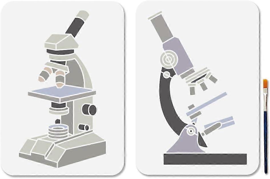 2 PCS Microscope Stencils 8.311.7 inches Laboratory Reusable Painting Stencils Lenses Slices Drawing Stencil Templates with Paint Brush for Wood Furni