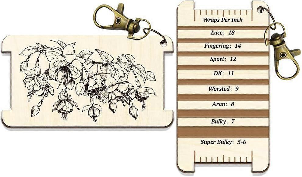 1 Pc Knitting Needle Gauge Multifunctional Wood Spinning Control Card Fuchsia Floral Plants Patterns WPI Guide Gauge Rulers for Spinners Yarn Measurin