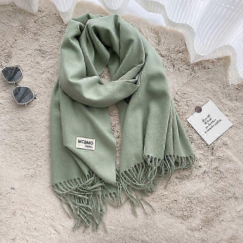 Women's Thick Soft Wool Cashmere Shawl Scarf - Warm Solid Shawl-Green