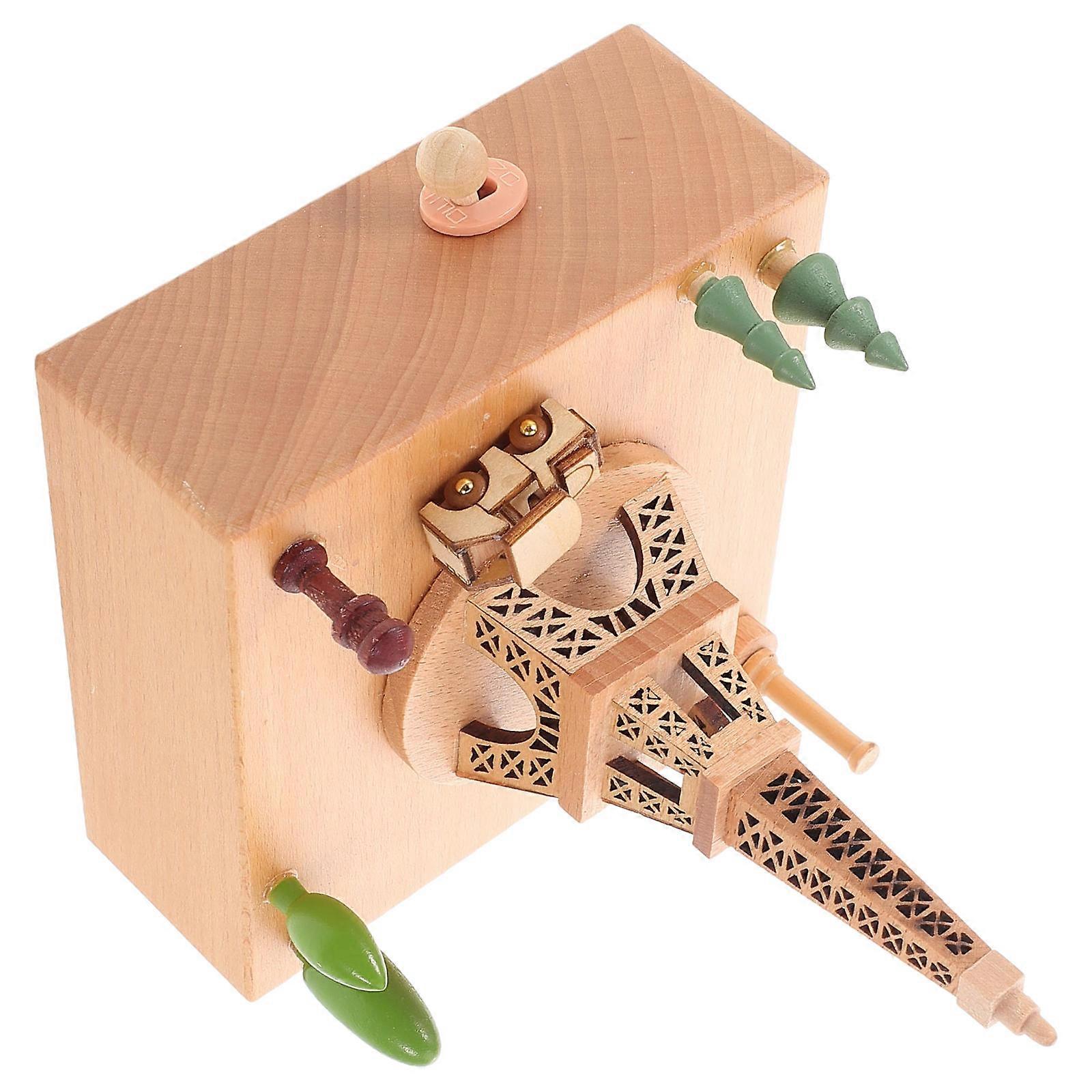 Wood Music Box Creative Wood Music Box Featuring Eiffel Tower Mechanical Clockwork