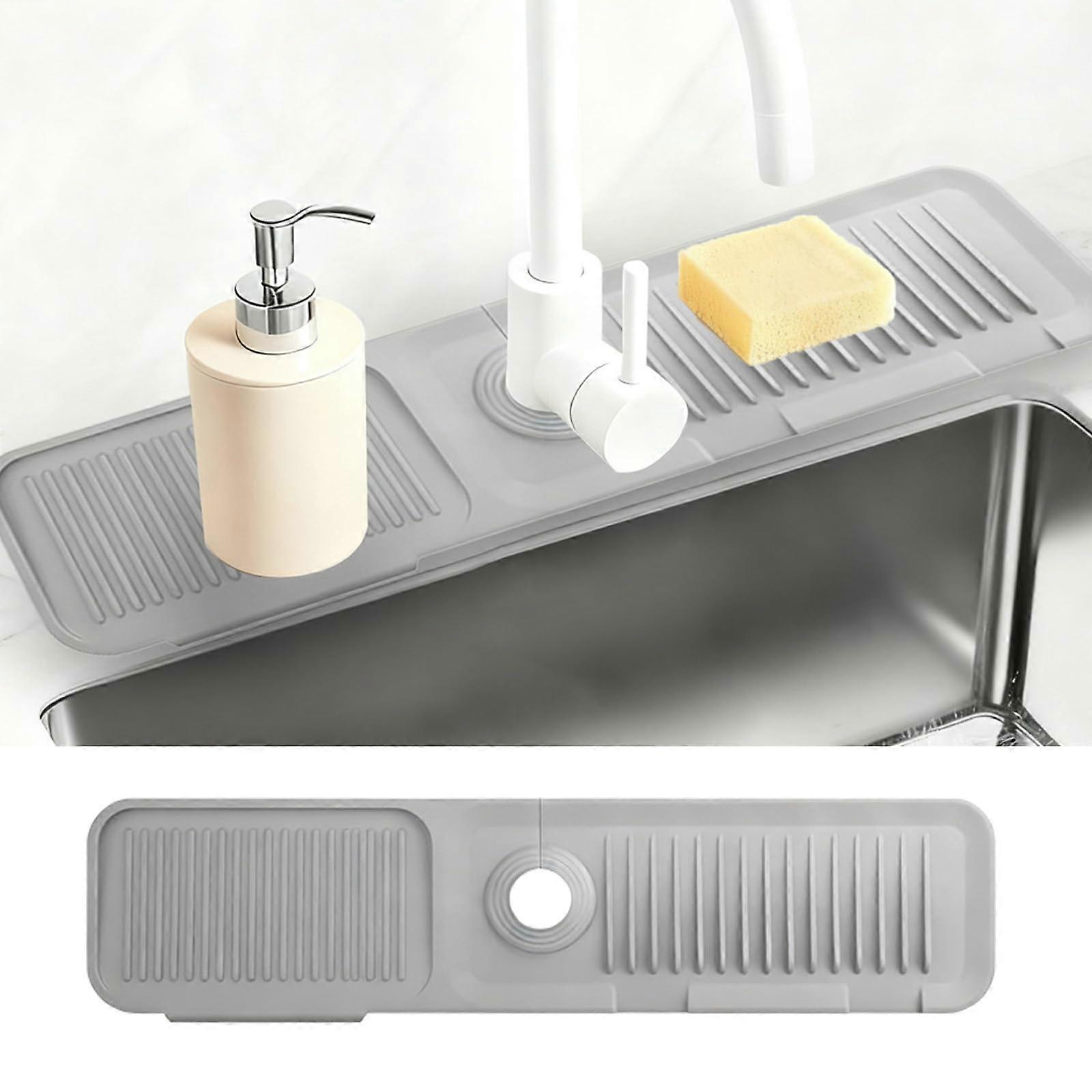 24 Inch Silicone Kitchen Sink Splash Guard Mat with Fast SelfDraining Design, Gray