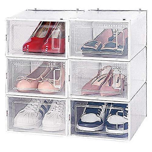 6 Clear Stackable Shoe Storage Organizer Boxes with Lids for Closet and Sneaker Display
