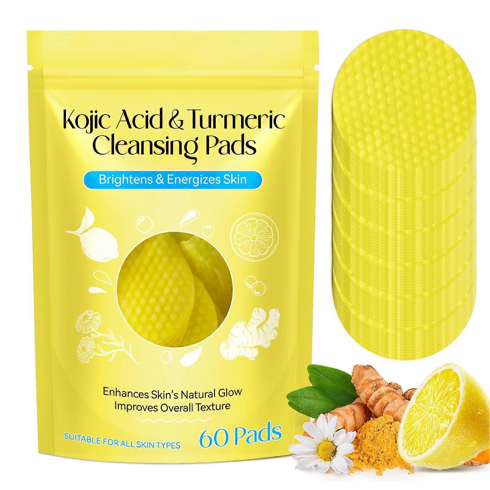 Tampons nettoyants �� l'acide kojique et au curcuma, ��ponge nettoyante en profondeur pour le visage et tout le corps, 60/120 pi��ces, 2025