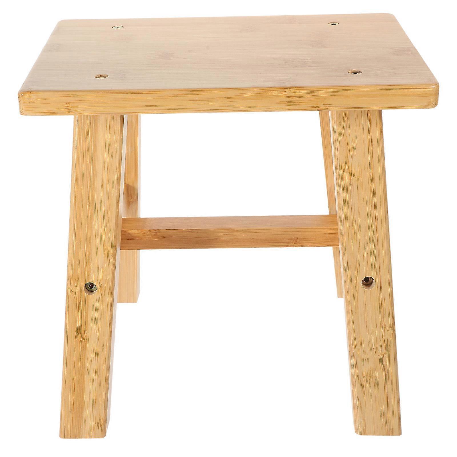 Comfortable Bamboo Low Stool for Changing Shoes Light Yellow Stool