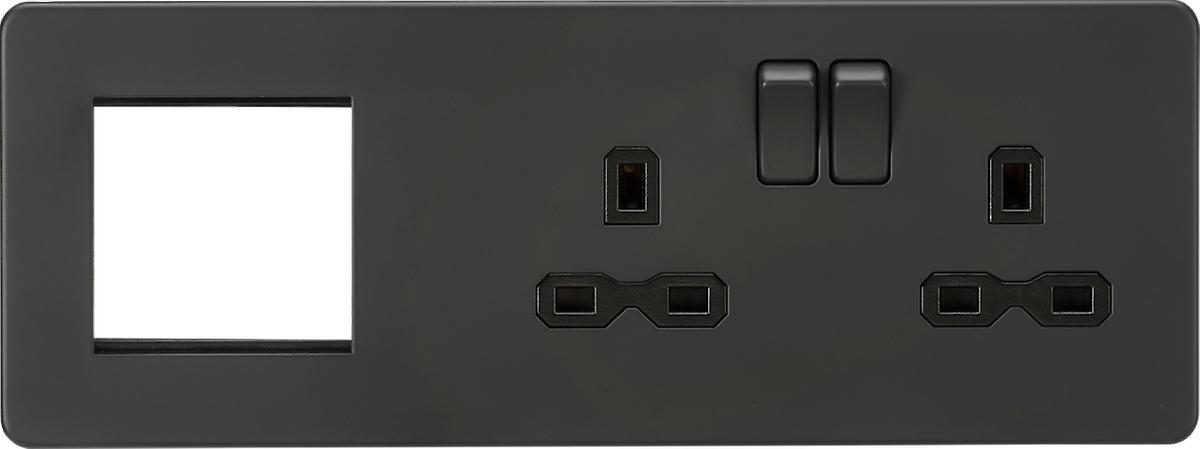 Screwless 13A 2G DP Socket + 2G Modular Combination Plate - Anthracite 230V IP20