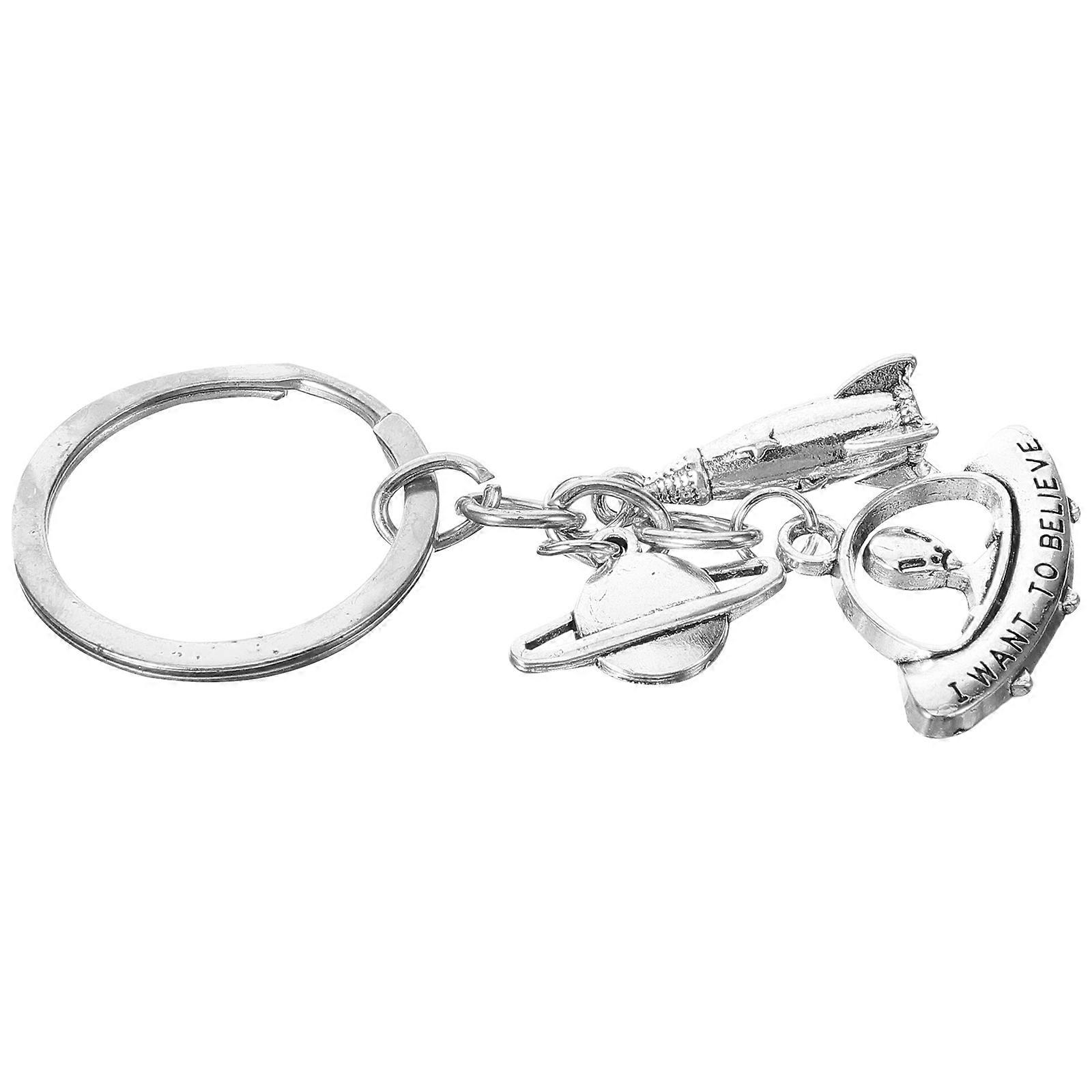 Spaceship Keychain for Decoration Creative Gift Silver Accessory