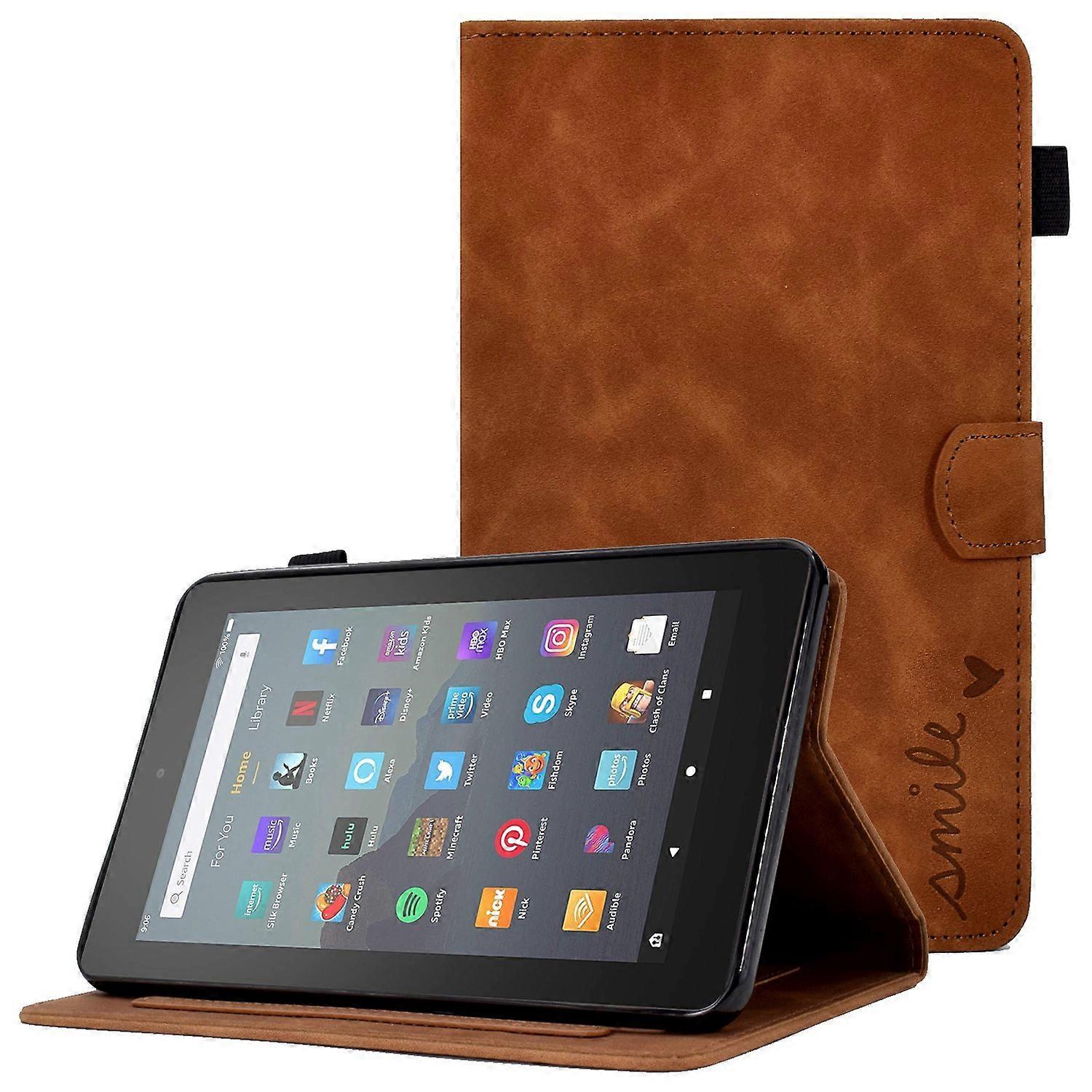 For Amazon Fire 7 (2015)/(2017)/(2019) Heart Shape Imprinted Full Protection Shell Solid Color PU Le