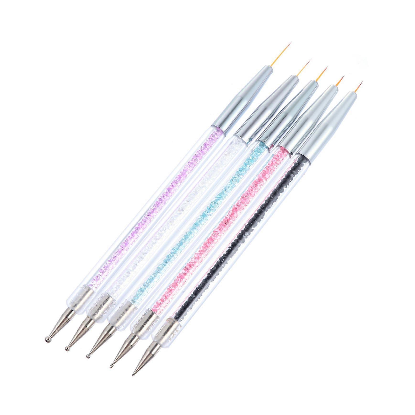 5pcs DualUse Nail Art Brush Set with Precision Tip for Detailing and Rhinestone Application