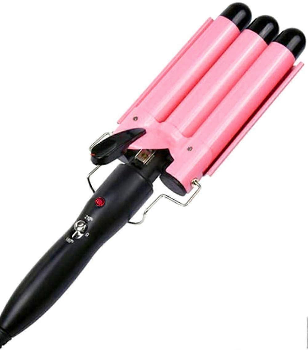 Triple Barrel Curling Iron with Ceramic Barrels, Adjustable Temp for LongLasting Beach Waves, Pink