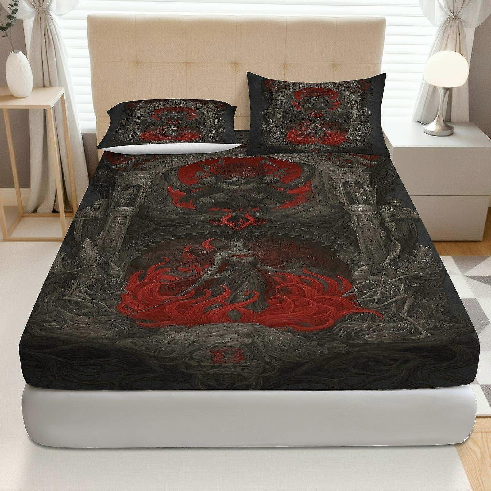 3pcs Gothic Fantasy Dark Fitted Sheet Set  Coreless Halloween Theme