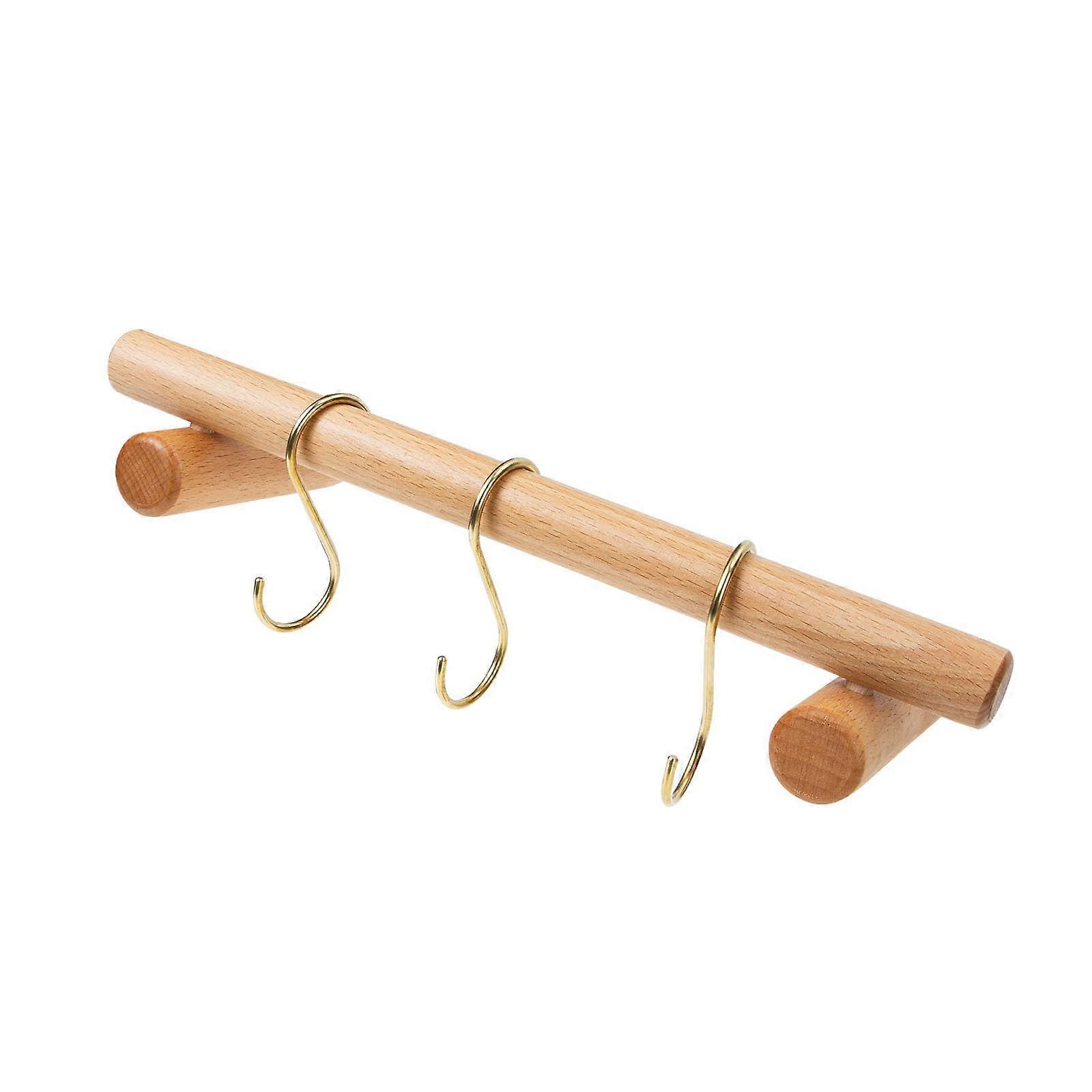 Solid Wood Wall Mounted Towel Rack with Brass Hooks, NoDrill Bathroom Storage, SpaceSaving Design