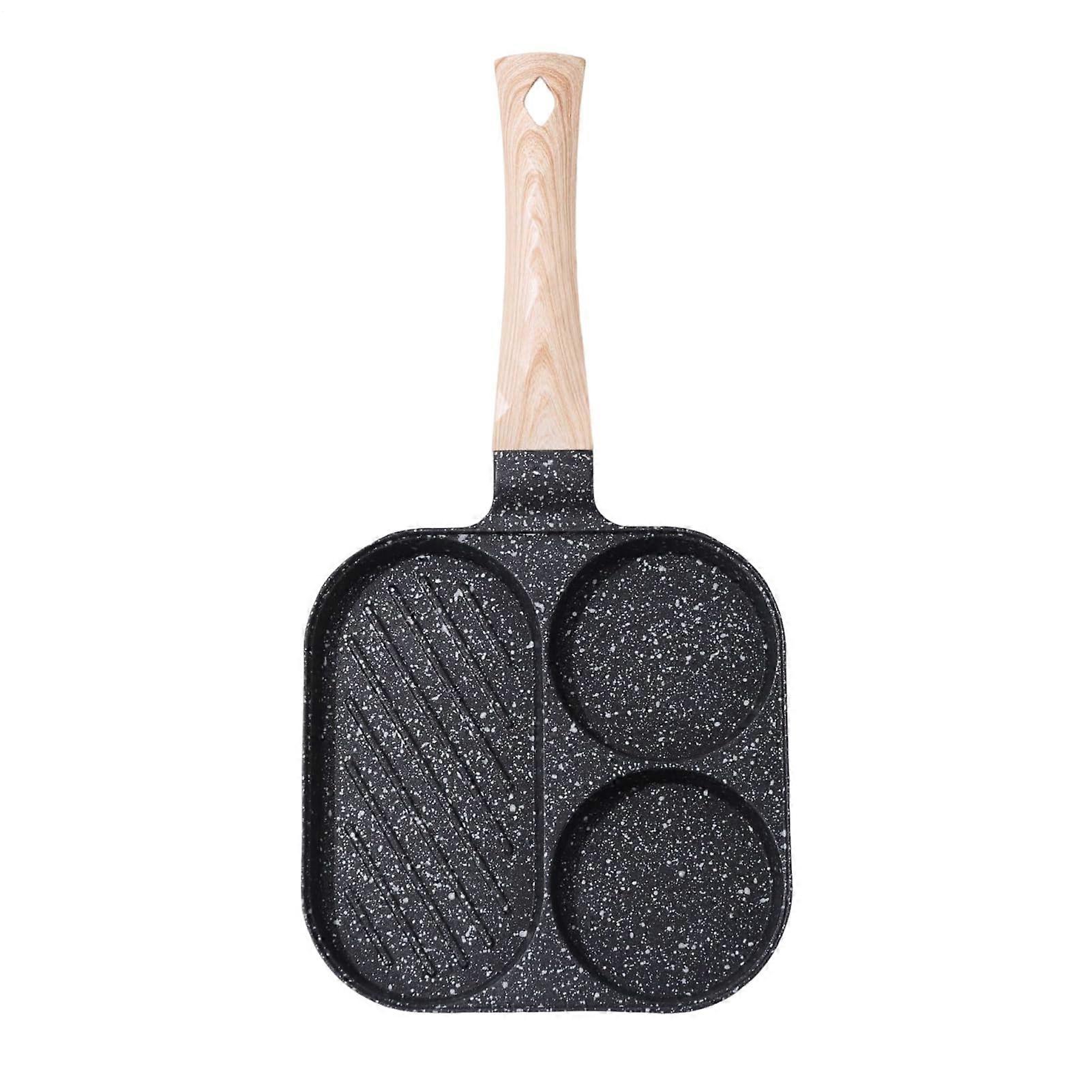 Nonstick Egg Pan, 3Section Divided Frying Pan for Pancakes and Breakfast, Induction Compatible
