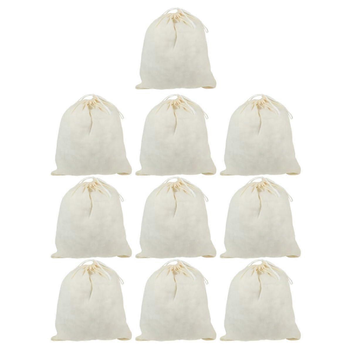 10pcs Reusable Cotton Mesh Strainer Bags with Drawstring for Tea Coffee Soup Herbs Brewing