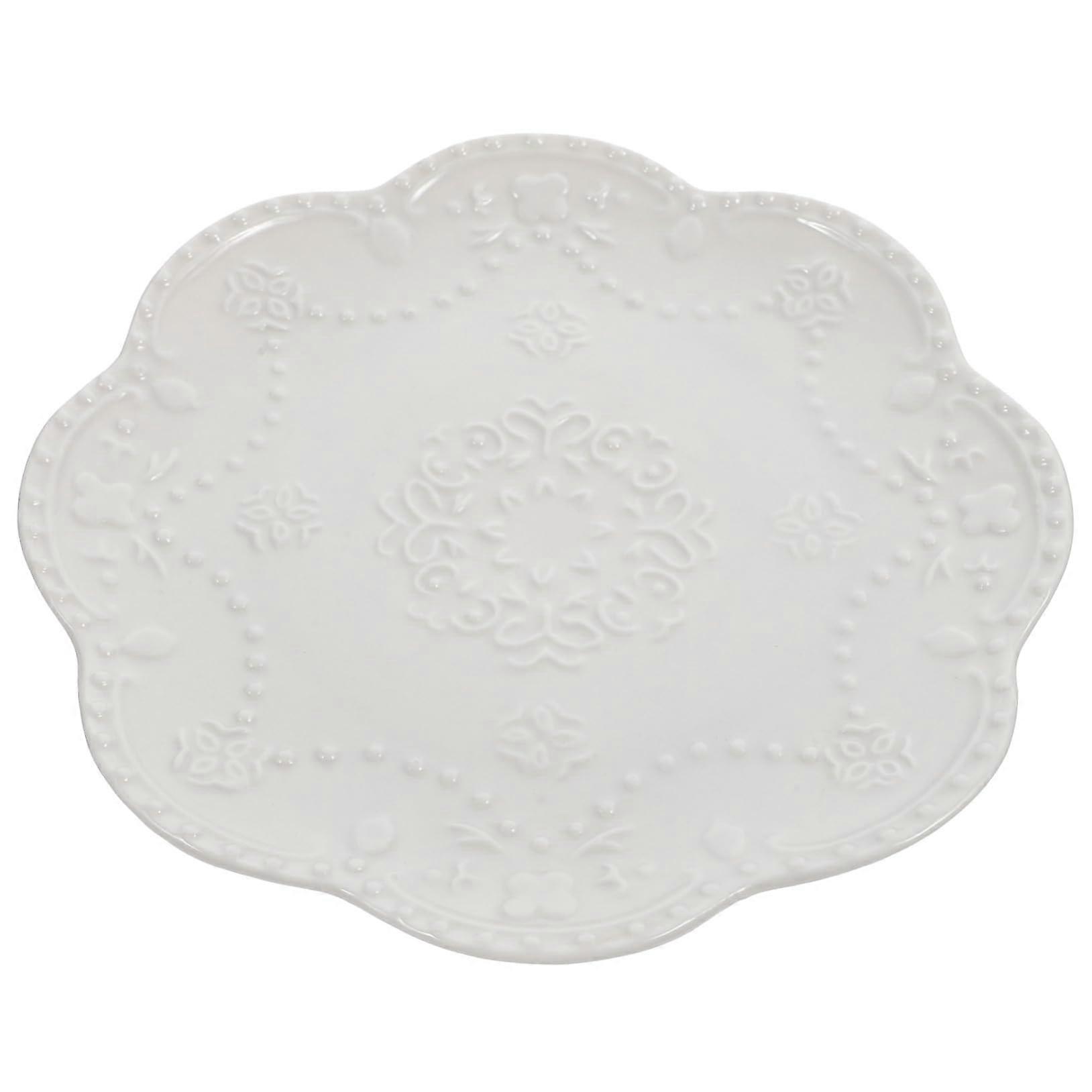 Ceramic Serving Plate with Embossed Edge, Large Steak Platter for Home and Restaurant Use