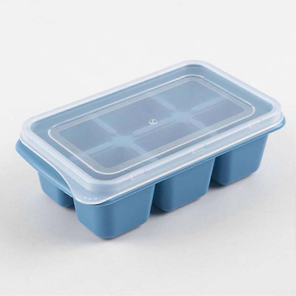 Ice Cube Tray with Lid 6 Compartment Stackable Food Grade Freezer Safe Light Blue