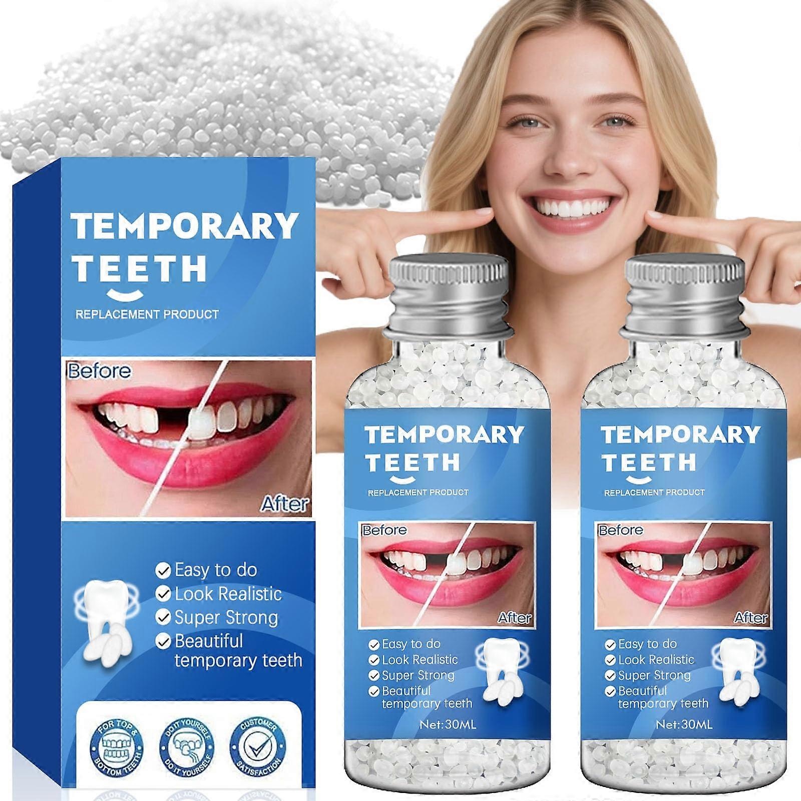 Tooth  Kit with Moldable False Teeth Beads for Quick Cosmetic Temporary Tooth Replacement 2 Pack