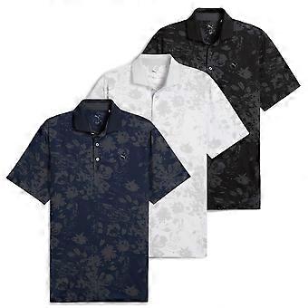 Camisa polo de golfe masculina Puma Golf Mattr Rose com tecido elástico e tecnologia de absorção de umidade.