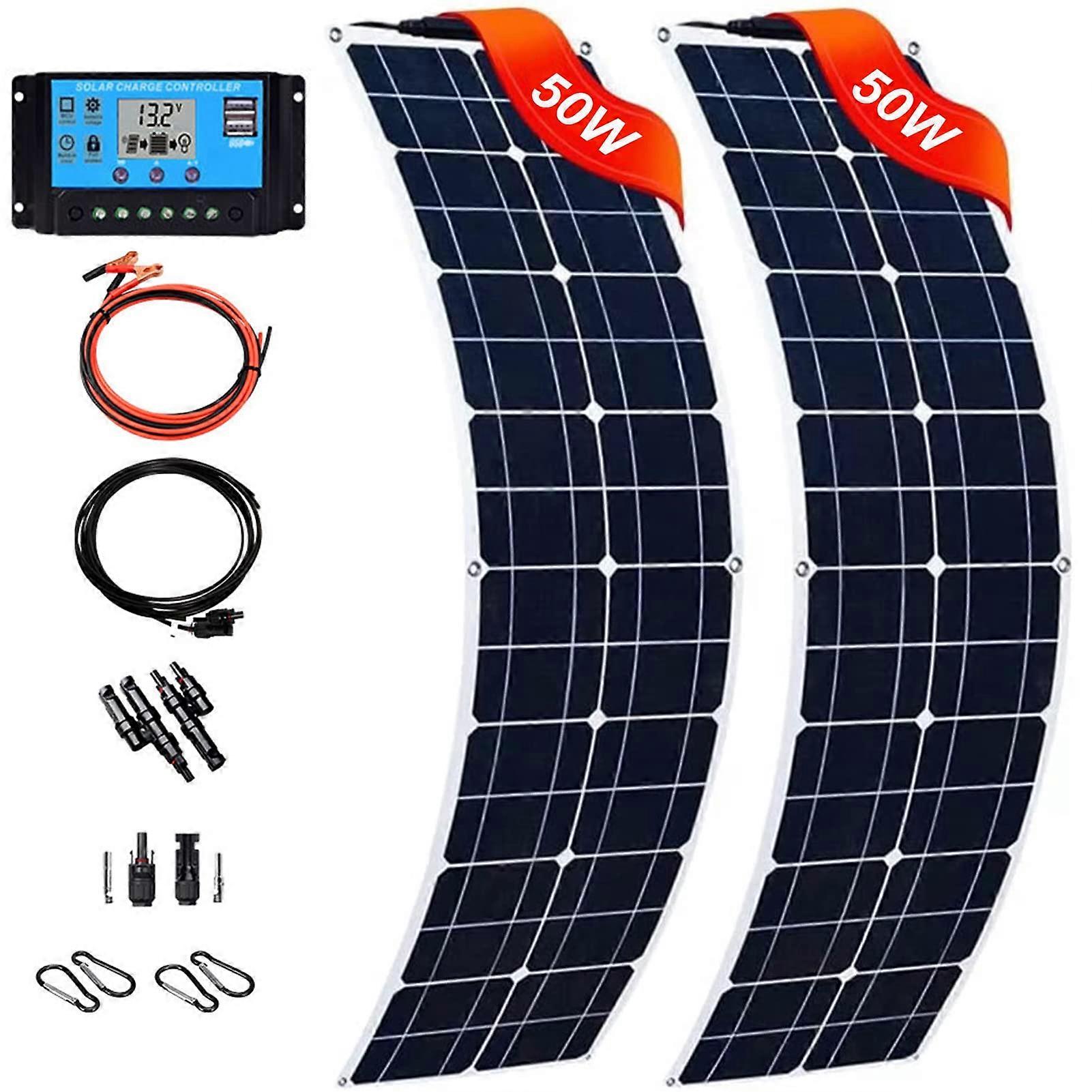 100W Flexible Monocrystalline Solar Panel with 10A Controller for RV Boat Camping