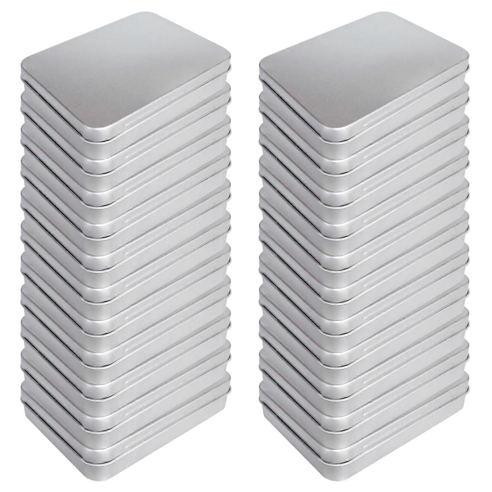 22 Pack Silver Rectangular Metal Storage Tins with Hinged Lids for Crafts and Small Items
