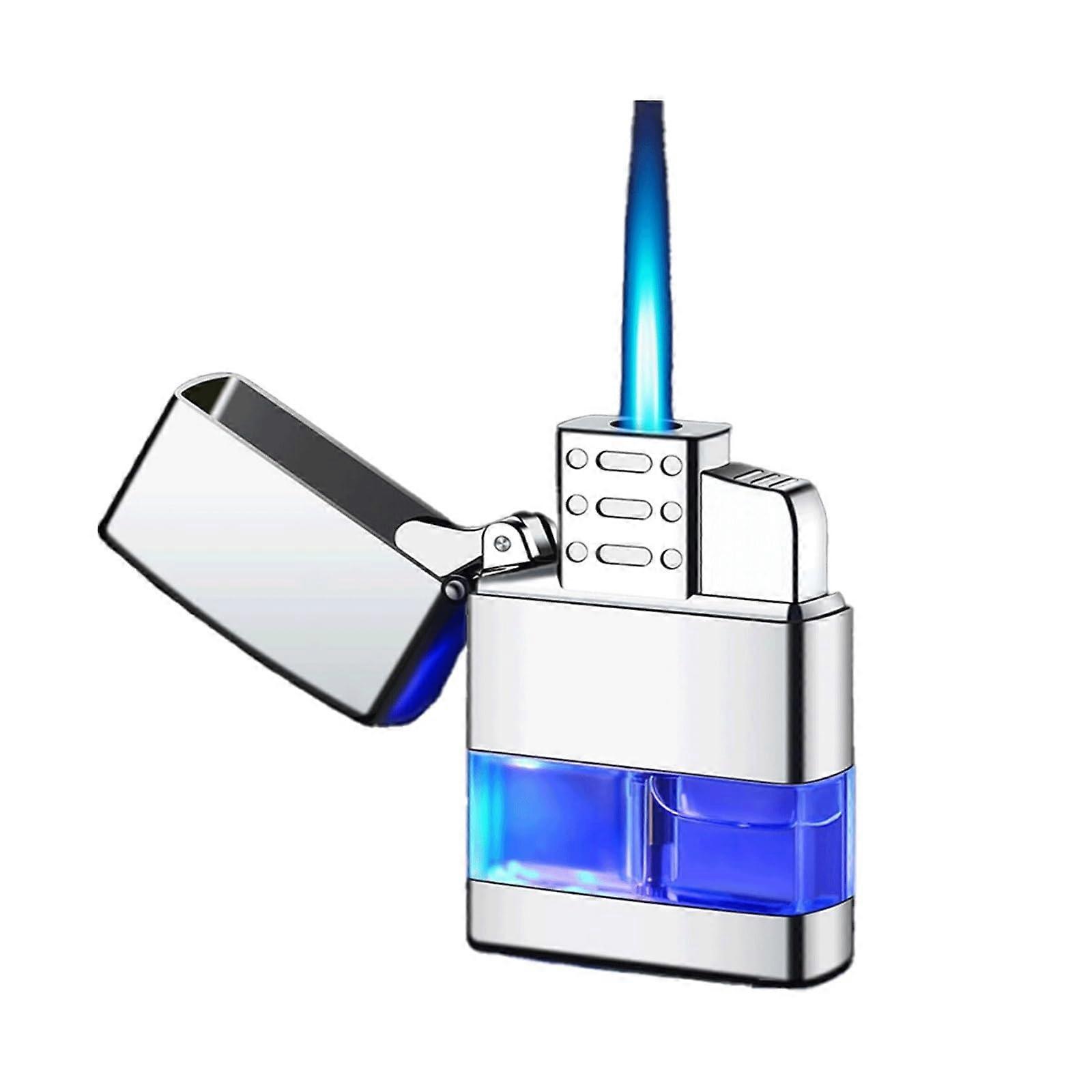 Butane Torch Lighter with Windproof Flame, Refillable Adjustable Silver Design for Outdoor Camping