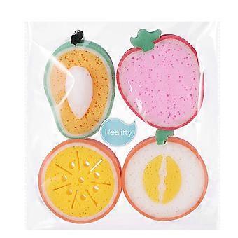 Healifty 4pcs Fruit Shaped Bath Sponge Bath Brushes Sponges Scrubbers Bathing Tools for Kids Children Mango Honey-dew Melon Orange and Strawberry