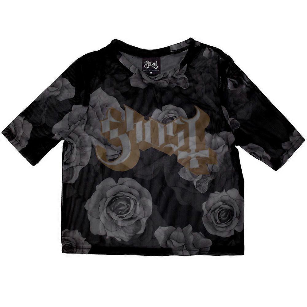 Ghost Logo And Roses Mesh Crop Top