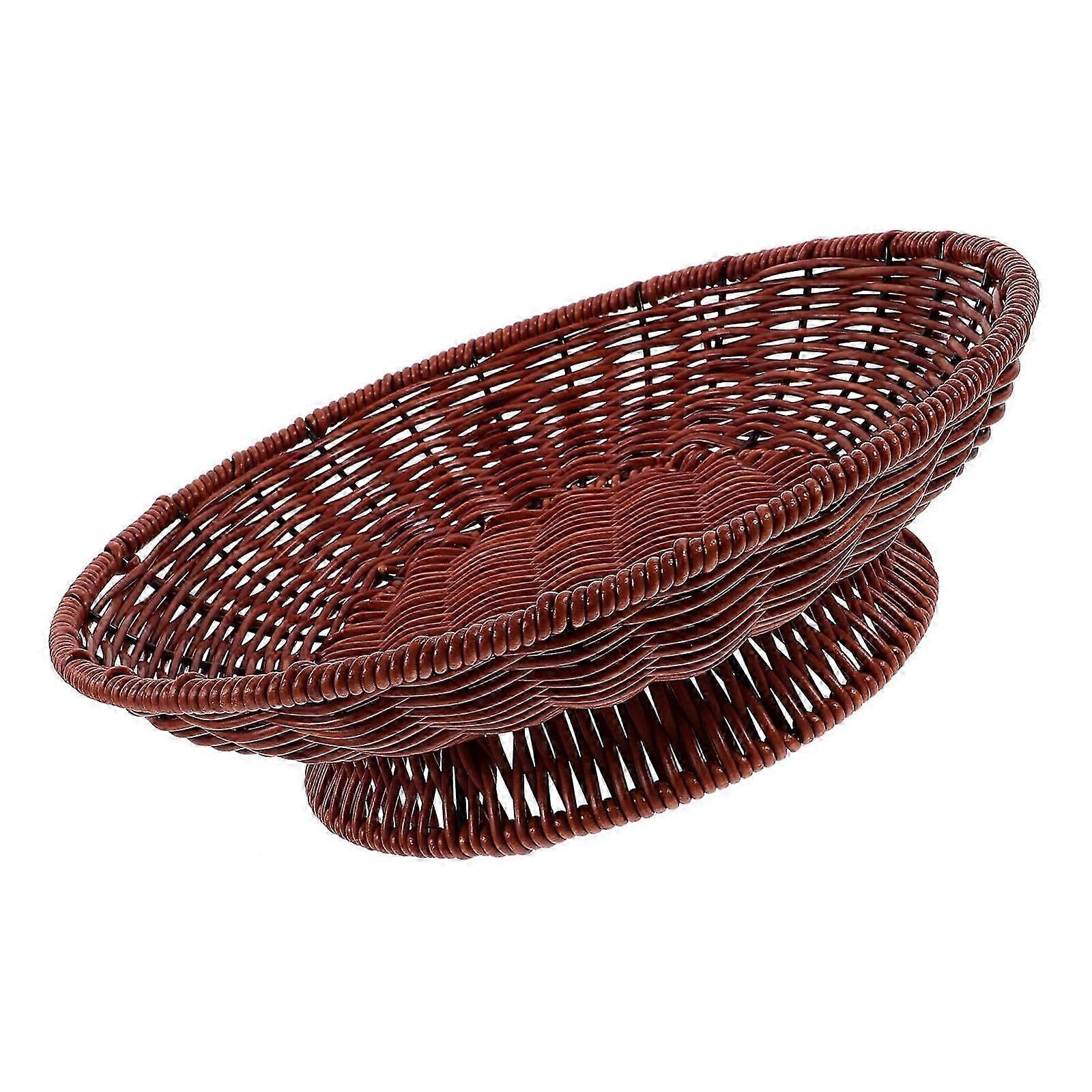 Imitation Rattan Serving Platter Multi-function Footed Snack Tray Brown Tea Parties 1Pack