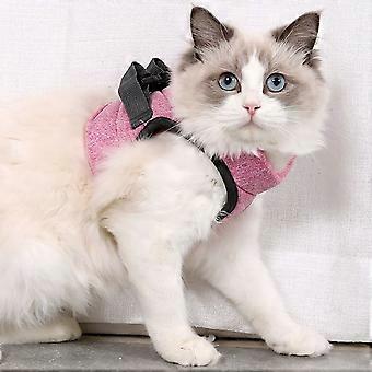 Arnés y correa para pasear, chaleco ajustable y suave a prueba de fugas para gatos, chaqueta transpirable de fácil control, rosa, talla S, para gatos de 2 a 7 lb