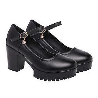 1 Paar Mode Flacher Mund Hochhackige Schuhe Rundkopf Dame High Heels (Schwarz)