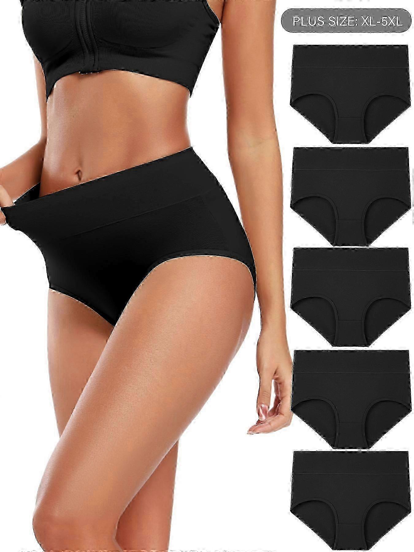 2026 5 Pack Plus Size Basic Panties Set, Women's Plus Solid High Waist Medium Stretch Soft Underwear Five Piece Set