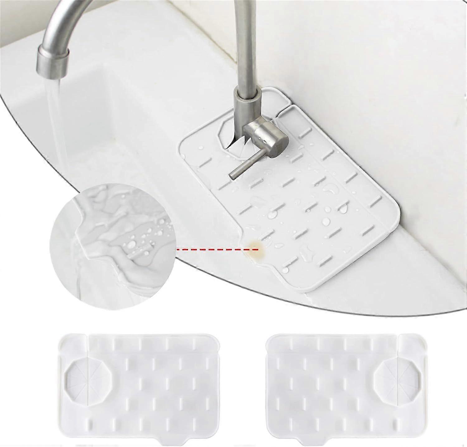 2 Pcs Tapete de Pia de Silicone, Mini Splashback de Pia para Proteção de Bancada de Cozinha Design Autodrenante (Branco + Branco, 8,3 polegadas x 5,7 polegadas)