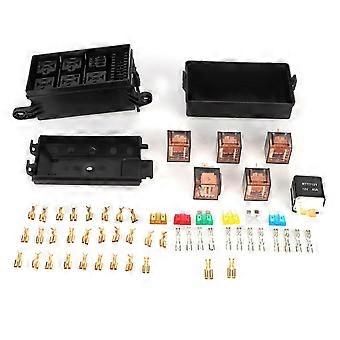 6-Way Car Fuse Box with 1pc 4p 12v and 5pcs 100A Transparent Shell Relays for Ships Car Racing