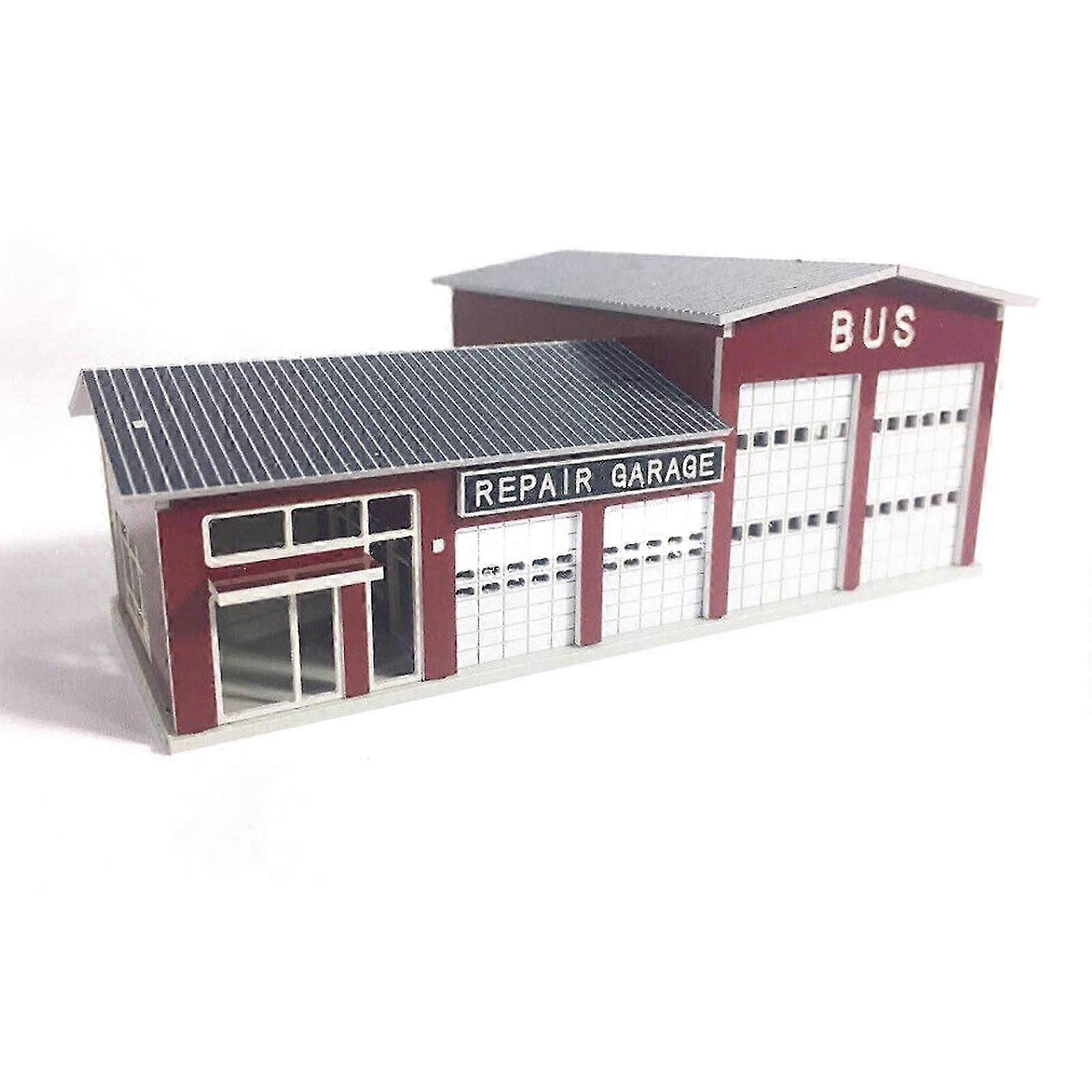1/160 N Scale Easy-Assemble Red Plastic Repair Garage Model Kit