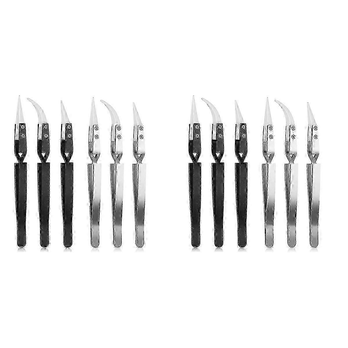 6Pcs Precision Reverse Ceramic Tweezers Pointed Curved Tips Tweezer