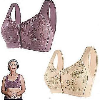 2pcs Charm Bras Front Snaps Comfortable & Convenient Front Button Bra, Wide Shoulder Straps Cotton Front Closure Bra